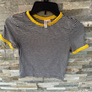 🌼$5 🌼H&M Black and White Striped Tee with Yellow Trim